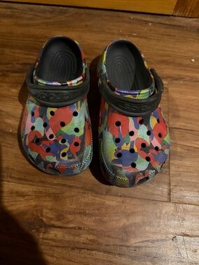 CROCS Kids' Multi-Color Patterned Clog with Black Strap
